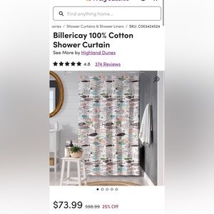 Madfish cotton shower curtain, 72” x 72”